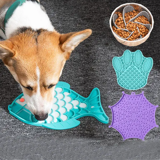 Combinado Texturizado Design Ansiedade Alívio Treinamento Dog Treat Quebra-cabeça Cat Dish Bowl Slow Feeder Pad Combo Silicone Lambendo Food Mats