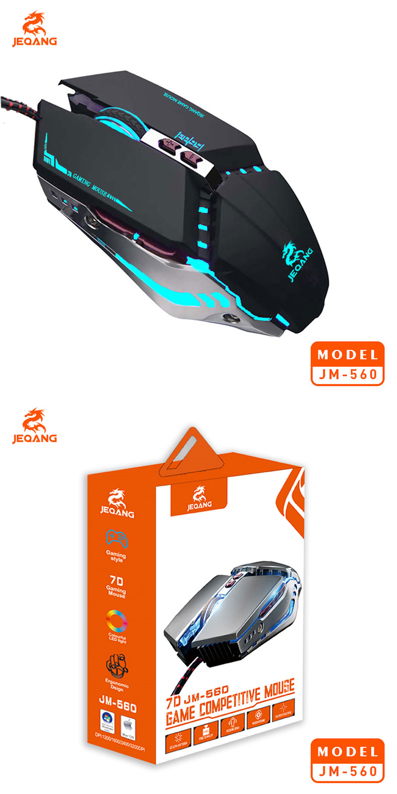 Jeqang 7D Right-Handed Ergonomic Gaming Mouse with Silver Plating