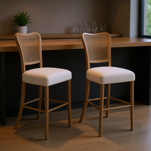 Ensemble de 2 tabourets de bar, structure en bois, design moderne, style contemporain, siège rembourré, meubles de bar pour la maison, base stable - Product Image 2