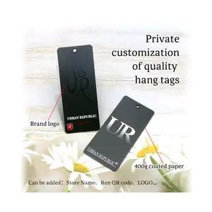 Hangtag di alta qualità abbigliamento di lusso proprio Logo altalena carta goffrata Custom hangtag neri