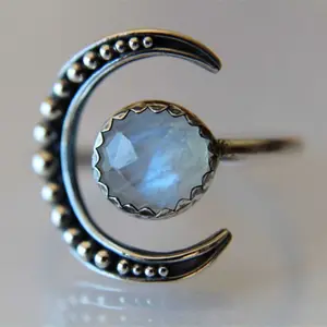 Креативное кольцо в форме лунного камня, винтажное открытое регулируемое кольцо в форме Луны для женщин