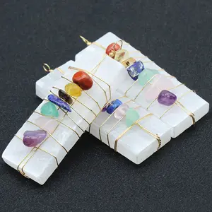 7 Chakra Healing Crystals chip Stones Raw Selenite Stick Wand Pendant For Yoga Meditation gemstone necklace