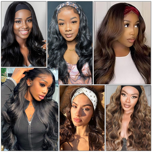 Perruque bandeau en soie glacée de 26 pouces, en fibre synthétique haute température, sans colle, noire et <span class=keywords><strong>marron</strong></span>, <span class=keywords><strong>cheveux</strong></span> longs bouclés ondulés pour femmes - Product Image 6