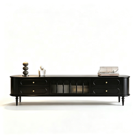 Meuble TV sur pied de luxe en bois massif noir, style antique américain, avec tiroirs de rangement pour salon