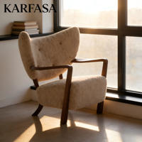 Fauteuil de loisirs en laine de style italien, chaise individuelle vintage en bois massif, fauteuil en laine d'agneau pour salon, balcon, chambre à coucher