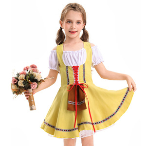 Vestido Dirndl Amarillo para Niñas, Estilo Oktoberfest, Corte en A, Chifón Lavable, Disfraz para Festivales - Product Image 1