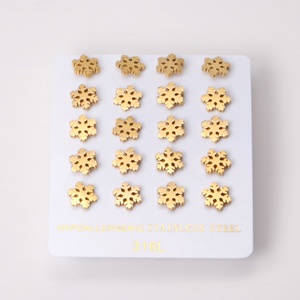 Aretes de Acero Inoxidable 316L para Niños Pequeños, Diseño de Joyería Personalizada con Corte Simple, 10 Pares/tarjeta, Juego de Aretes - Product Image 6