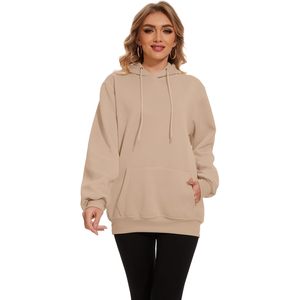 Sudadera con Capucha Básica para Mujer, Estilo Holgado, Manga Larga, Informal, de Moda, Mezcla de Algodón, Tejida, con Bolsillos - Product Image 1