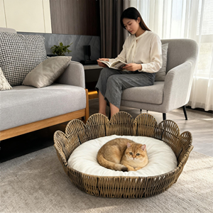 Ganzjahres-Haustier-Rattanhaus Umweltfreundliches Komfortables Haustierbett für Pelzige Freunde Weiden-Kunsthandwerk Katzenhaus - Product Image 6