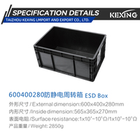 KEXING Boîtes de rangement empilables ESD 600x400x280mm en PP conducteur 10e4-10e9, robustes, capacité 100kg, noires, certifiées ROHS pour PCB SMT
