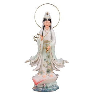 พระโพธิสัตว์กวนอิมแบบใบเดียว รูปปั้นแกะสลักยืน ทำจากหยกขาวฮั่น สีสันสมัยราชวงศ์ถัง ความกตัญญูอันยิ่งใหญ่ อวโลกิเตศวรา - Product Image 5
