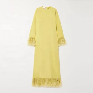 2022 elegante <span class=keywords><strong>moda</strong></span> O collo Vestidos abito Casual donna struzzo con piume di struzzo in seta crêpe Maxi abito a maniche lunghe per donna - Product Image 3