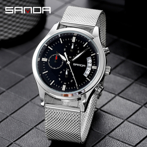 Sanda 1039 thiết kế mới cổ điển người đàn ông Đồng hồ kỹ thuật số thời trang lưới thép dây đeo nước esist ngày hiển thị đơn giản giản thường đồng hồ đeo tay - Product Image 3