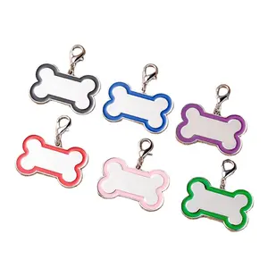 Multi-color zinc alloy pendant bone shape pet dog ID tag back can be laser metal engraved anti-lost pet tag