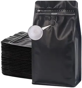 Personnalisé 100g 150g 250g 500g 1kg Pla Biodégradable Côté Gousset Plat Fond Haricots D'emballage Compostables Sac de Café Avec Valve