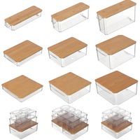 Conteneur de rangement pour réfrigérateur en plastique empilable au design classique avec couvercle en bambou, étanche, capacité de 3 à 6 L pour légumes et fruits