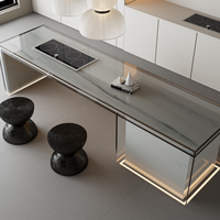 Table de salle à manger en pierre translucide de luxe personnalisée comptoir en cristal rétroéclairé dessus de table en marbre d'onyx translucide