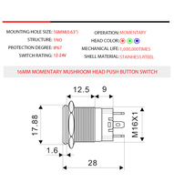 Interrupteur à bouton-poussoir pour appareils électroménagers 24V DC en aluminium et acier inoxydable IP65 1NO1NC, anneau lumineux rouge/vert/bleu/jaune 5A/10A
