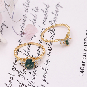 925 Sterling Zilver 14K Goud Verguld Edelsteen Twist CZ Zirkoon Aqua Agaat Tweedelige Edelsteen Ringset - Product Image 5