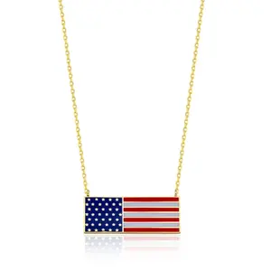 Square American Flag Necklace United States Flag Patriotic Necklace 4th of July Independence Day Gift for Her Patriotic Jewelry