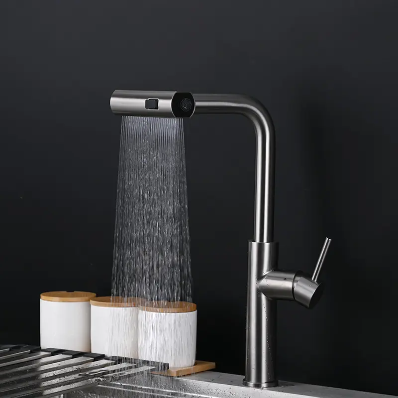 High End Luxury Home Hotel Pull Out Spout brushed Waterfall Rainfall Faucets for Kitchen Sink