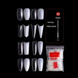 2024 Newest Trend French Acrylic Nail Supplies Soft Gel Duck Nail Tips Stiletto Half Nail Extensions Soft and Comfortable