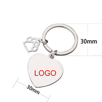 Porte-clés personnalisé vierge en acier inoxydable poli miroir, pour impression laser UV DIY, cadeau promotionnel en gros, pendentif cœur ou patte