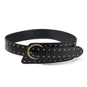 <span class=keywords><strong>Ceinture</strong></span> Western Vintage Cloutée pour <span class=keywords><strong>Femme</strong></span> en Cuir et Daim Large de 4 cm de Largeur et 110 cm de Longueur avec Rivets Dorés et Boucle Ardillon Antique - Product Image 6