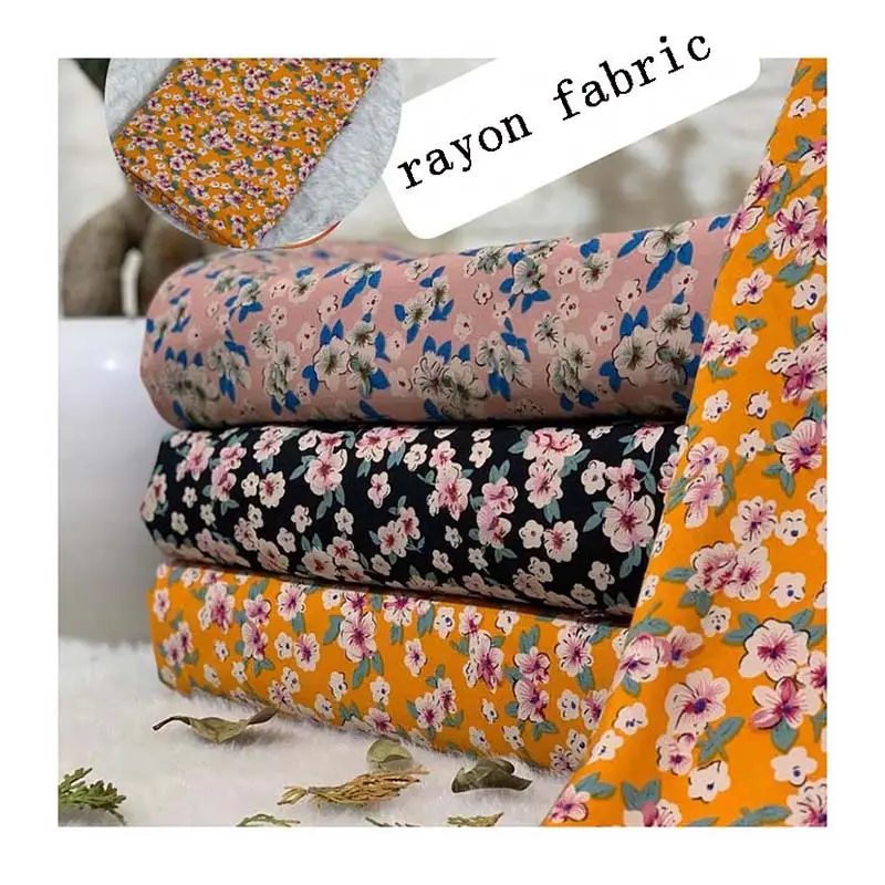 Großhandel 45s Rayon Stoff gewebt Textil Blumen gedruckt Viskose Stoff 100% gesponnen Rayon Challis Stoff für Kleider