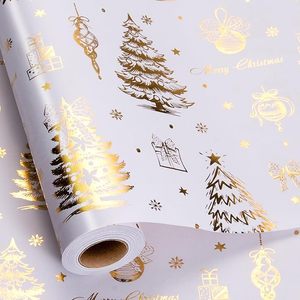 <b>White</b> Christmas Wrapping Paper Festive Gold Foil Tree Snowfall Holiday Gift <b>Wrap</b> for Winter Gift Packaging Vacation - Product Image 2