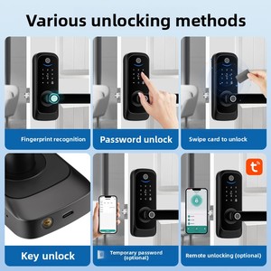 Serrure intelligente en alliage d'aluminium noir argenté, étanche, avec empreinte digitale, clé biométrique, déverrouillage par Wi-Fi/application, contrôle Tuya TTlock Cloud pour porte en bois - Product Image 3