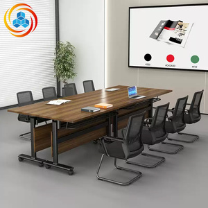 Modern Flip Top <b>Folding</b> <b>Table</b> | Portable Modular Conference Desk with Wheels for Training & Meeting Room & School - Product Image 6