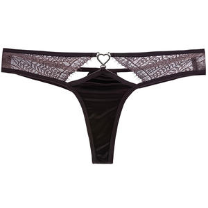 性感纯色女蕾丝丁字裤性感镂空低腰诱惑透气透明女式内裤心形金属环0469 - Product Image 6