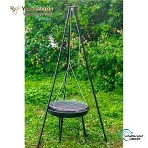Outdoor Charcoal Grill <b>Stand</b> with Hanging Rack and Fire Bowl for Camping Cooking - Product Image 5