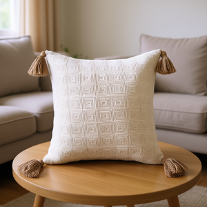 Db Beige Portable Luxurious 50cm Square Cotton Embroidered Geometric Pattern <b>Throw</b> <b>Pillow</b> Cover - Product Image 2