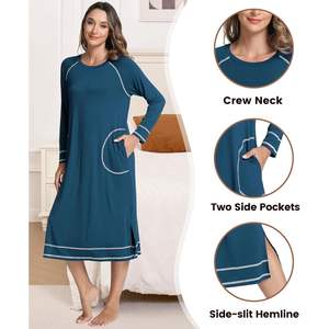 Camisón de manga larga personalizado para mujer, suave, de viscosa de bambú, con bolsillos, ropa de dormir informal para mujer - Product Image 4