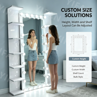 Meuble de salle de bain moderne blanc avec grand miroir réglable, coiffeuse en MDF, design tendance, vente en gros