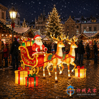 Handgefertigte Seiden-Weihnachtsmann-Schlitten-Rentier-Laterne Festliche Außendekoration Riesige LED-Beleuchtete Weihnachtsdekoration