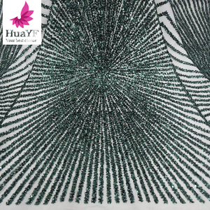 Tela de Encaje de Lujo con <span class=keywords><strong>Lentejuelas</strong></span> y Cuentas <span class=keywords><strong>Verde</strong></span> Esmeralda Brillante, Encaje Pesado con Pedrería para <span class=keywords><strong>Vestido</strong></span> de Novia, Aso Ebi HY2107 - Product Image 1