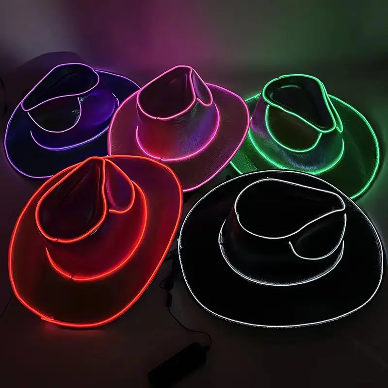 Chapeau de cowboy de fête Halloween coloré au néon chapeau de cowgirl unisexe avec lumière laser LED de haute qualité Vente en gros