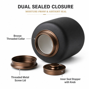 Toptan Lüks Kare Seramik Evcil Hayvan Külleri İçin Köpek ve Kedi Urn'u, Kremasyon Anıtı 1100ml Mat Siyah Bronz Metal Kapaklı Evcil Hayvan Hatırası - Product Image 4
