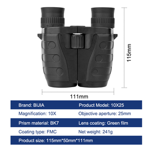 Binóculos Compactos de Alta Potência BIJIA 10X25/12x25 com Prisma BK7-C, Óptica de Borracha, Garantia de 3 Anos, Visão de Campo de 348ft/1000yds - Product Image 3