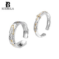 Bague de couple ajustable en argent 925, bijoux fins de niche, bicolore, texturée étoile, zircon, pour femmes et hommes, vente en gros