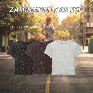 ZATRHMBM คอลเลคชั่นใหม่ ฤดูใบไม้ผลิ/ฤดูร้อน 2026 เสื้อครอปแขนสั้นผ้าโพลีเอสเตอร์ทอลายลูกไม้ ระบายอากาศได้ดี สไตล์วินเทจ ใช้งานได้หลากหลาย - Product Image 2