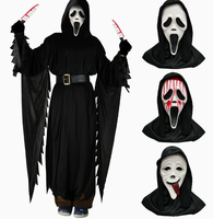 Masque à capuche Scream pour costume, ensemble d'accessoires pour fête d'Halloween, masque visage de fantôme