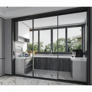 Fabriekslevering Smalle Frame Schuifdeur Dubbel Gehard Glas Exterieur Schuifdeur Aluminium Schuifdeur Voor Keuken