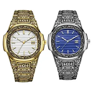 Quadrante blu e bianco da uomo New york orologi marchi dal vivo incisione di lusso orologio unico per uomo