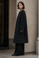 Manteau long décontracté sans col en mélange d'alpaga pour femme, élégant, en laine poilue, pour l'hiver, à bouton unique, épais, cousu main, couleur unie