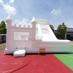 Castillo inflable blanco de doble carril con tobogán, combo de casa de brinco gigante, castillo hinchable - Product Image 5