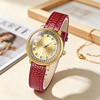 Montre à quartz ronde pour femme W259, boîtier en alliage doré, lunette sertie de strass, cadran soleil, bracelet en similicuir, montre élégante pour femme, vente en gros